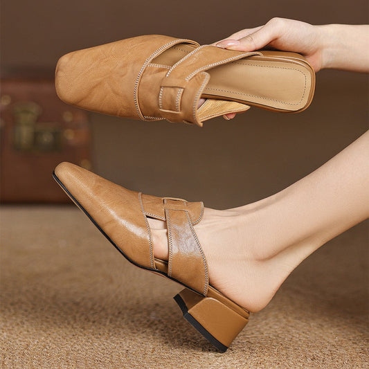 Lawson Square-Toe Leather Mules
