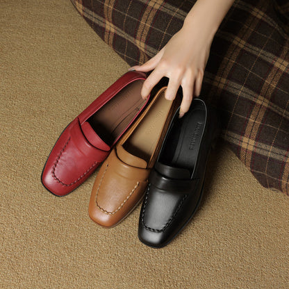 Elsie Square-Toe Leather Loafers